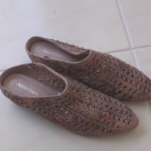 Sundance X Antelope Women's Woven Brown Rose Leather Mules Slip On Boho Shoes 41